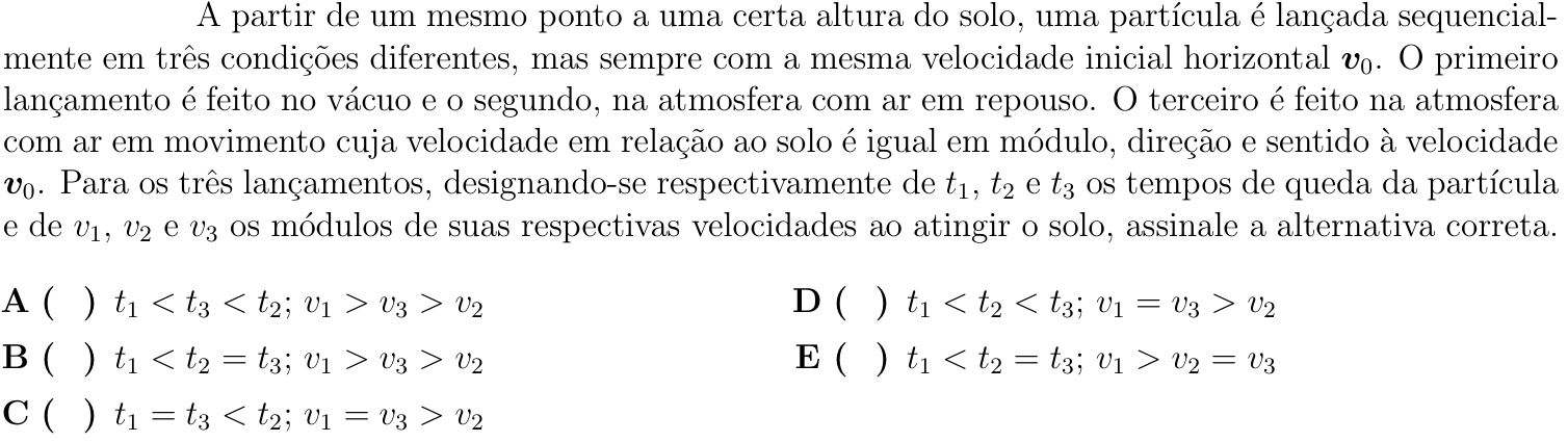 Questão 7 no caderno Física do ITA 2018