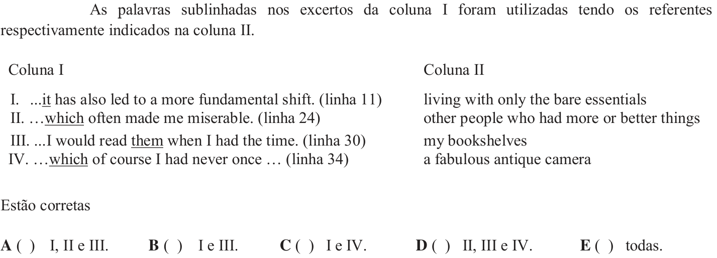 Questão 5 no caderno Inglês do ITA 2018