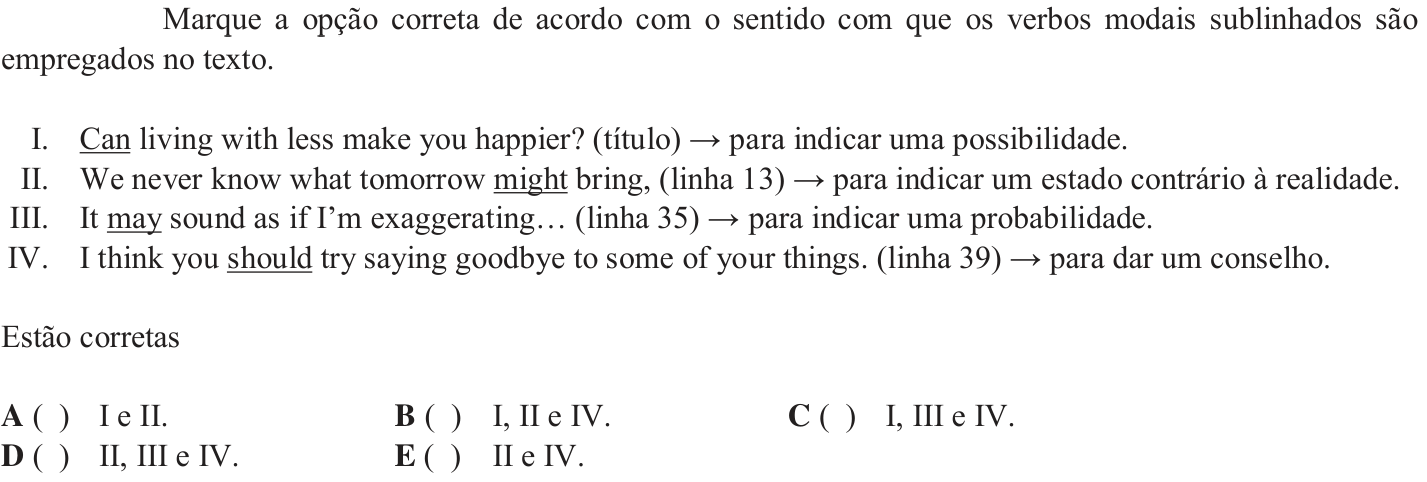 Questão 6 no caderno Inglês do ITA 2018