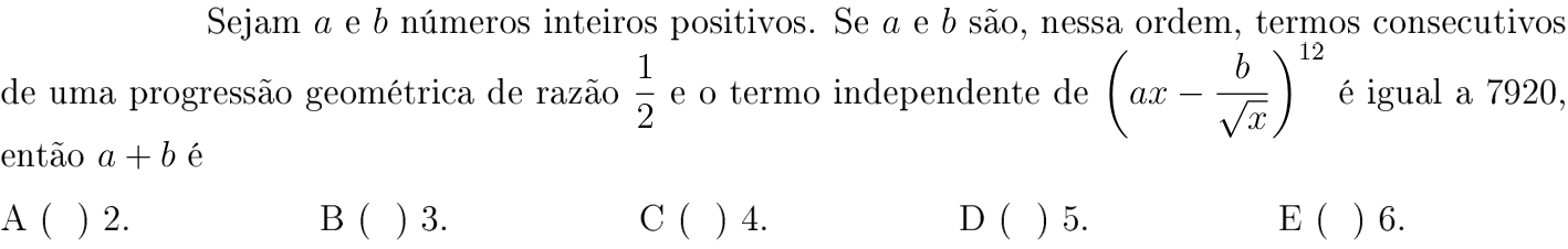 Questão 3 no caderno Matemática do ITA 2018