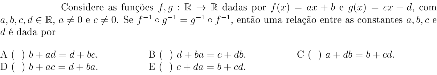 Questão 4 no caderno Matemática do ITA 2018