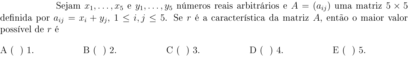 Questão 5 no caderno Matemática do ITA 2018