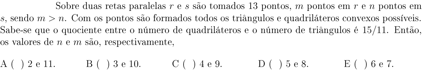 Questão 6 no caderno Matemática do ITA 2018