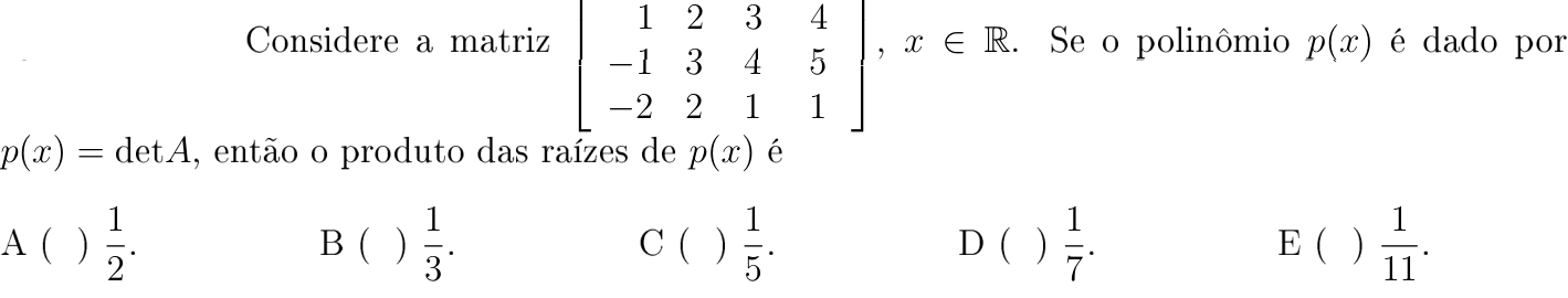 Questão 15 no caderno Matemática do ITA 2018