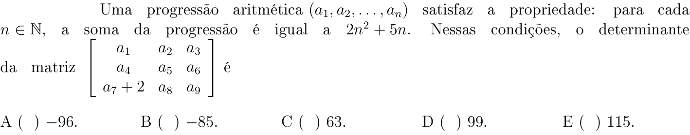 Questão 18 no caderno Matemática do ITA 2018