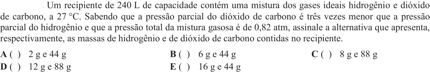 Questão 5 no caderno Química do ITA 2018