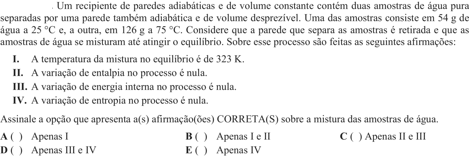Questão 13 no caderno Química do ITA 2018