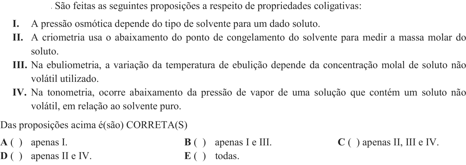 Questão 14 no caderno Química do ITA 2018