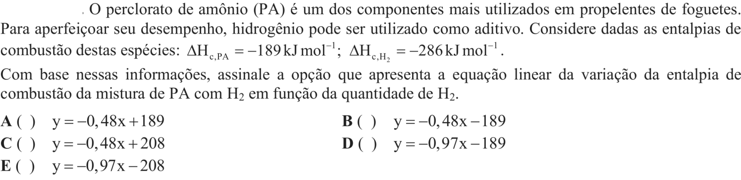 Questão 19 no caderno Química do ITA 2018