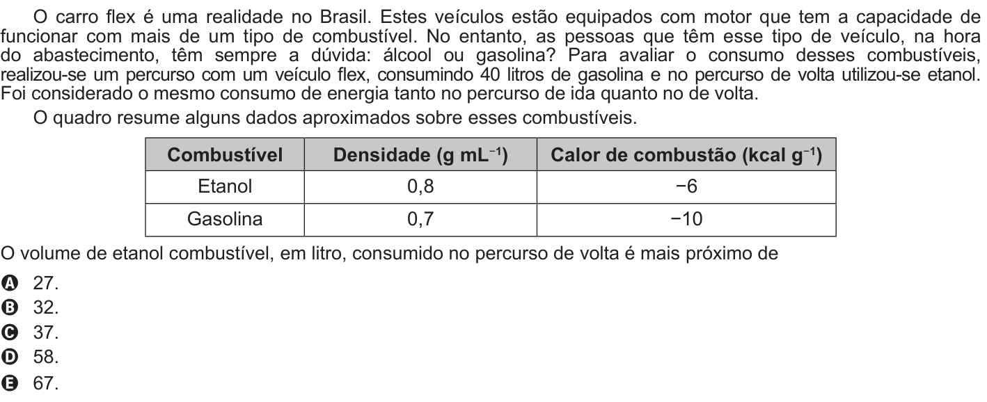 Questão 92 no caderno Azul do ENEM 2018