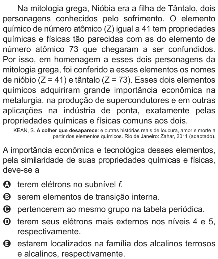 Questão 105 no caderno Azul do ENEM 2018