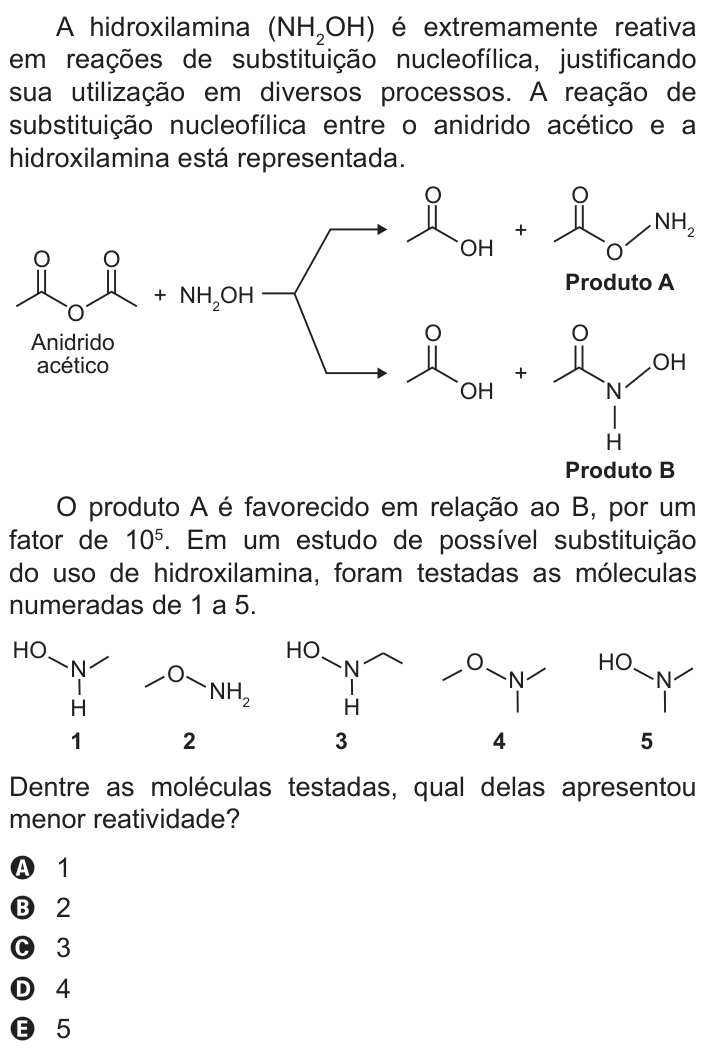 Questão 109 no caderno Azul do ENEM 2018