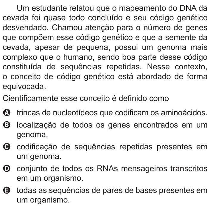Questão 110 no caderno Azul do ENEM 2018