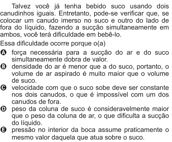 Questão 134 no caderno Azul do ENEM 2018