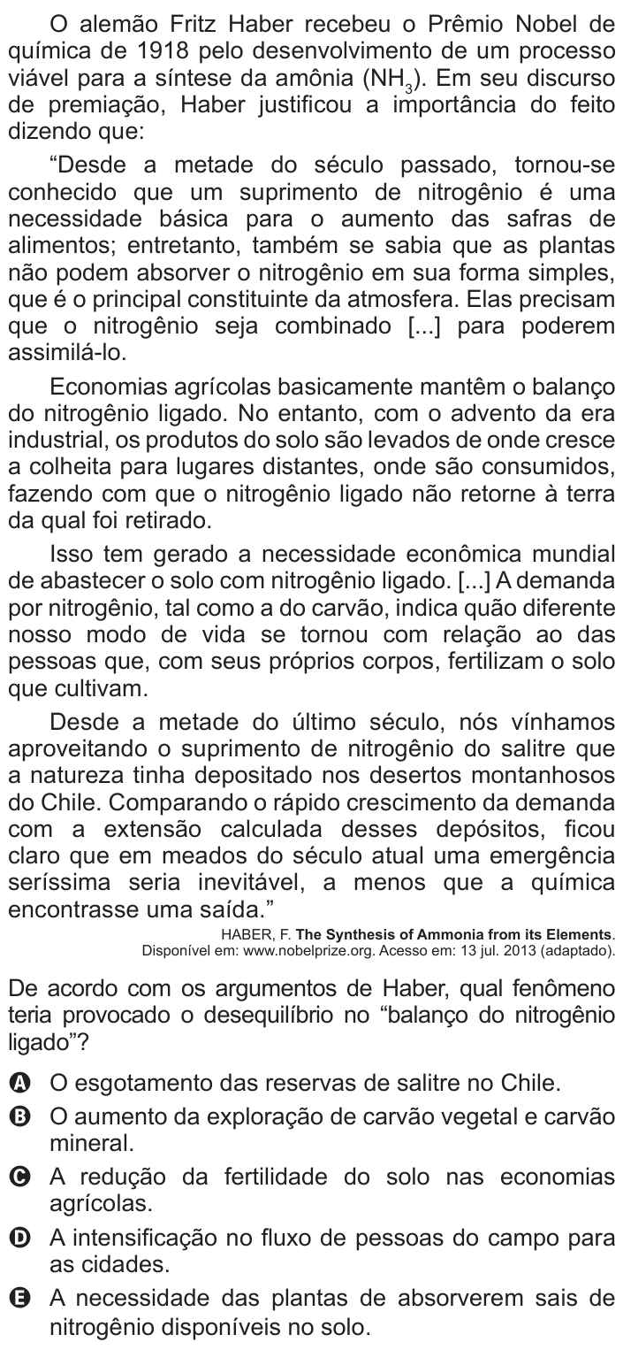 Questão 135 no caderno Azul do ENEM 2018