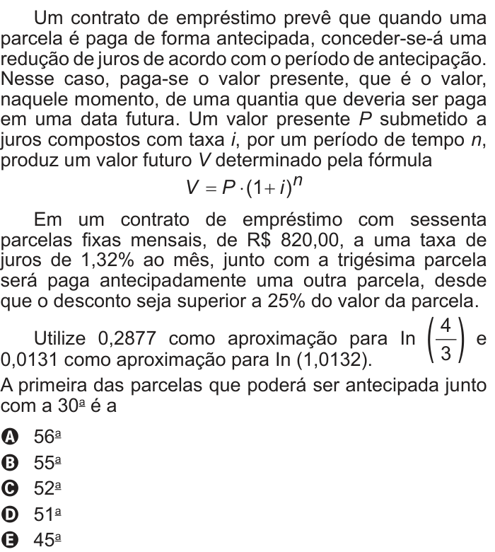 Questão 137 no caderno Azul do ENEM 2018