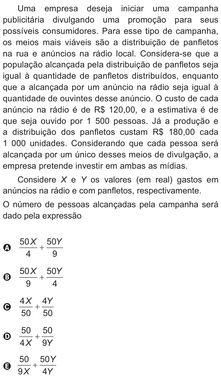 Questão 148 no caderno Azul do ENEM 2018