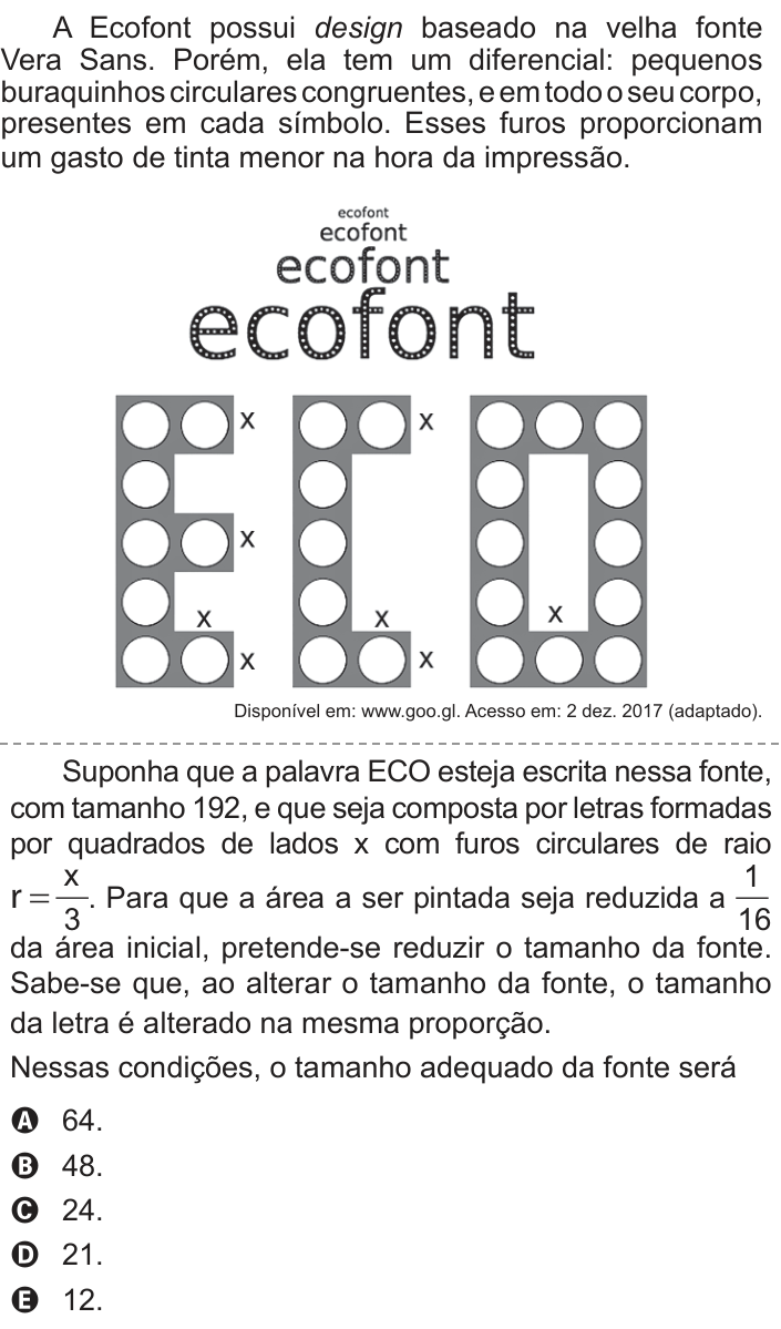 Questão 151 no caderno Azul do ENEM 2018