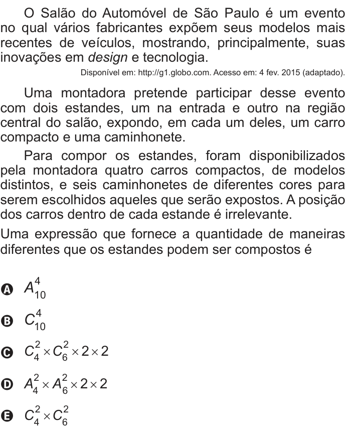 Questão 165 no caderno Azul do ENEM 2018