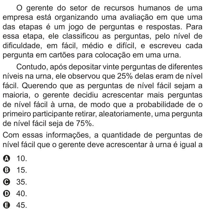 Questão 167 no caderno Azul do ENEM 2018