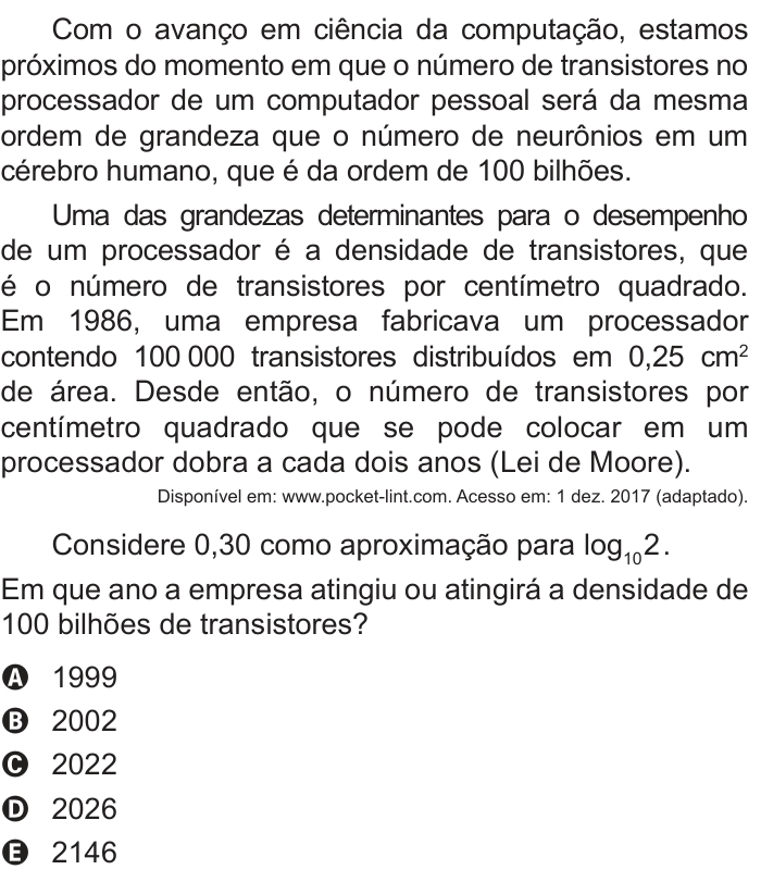 Questão 174 no caderno Azul do ENEM 2018