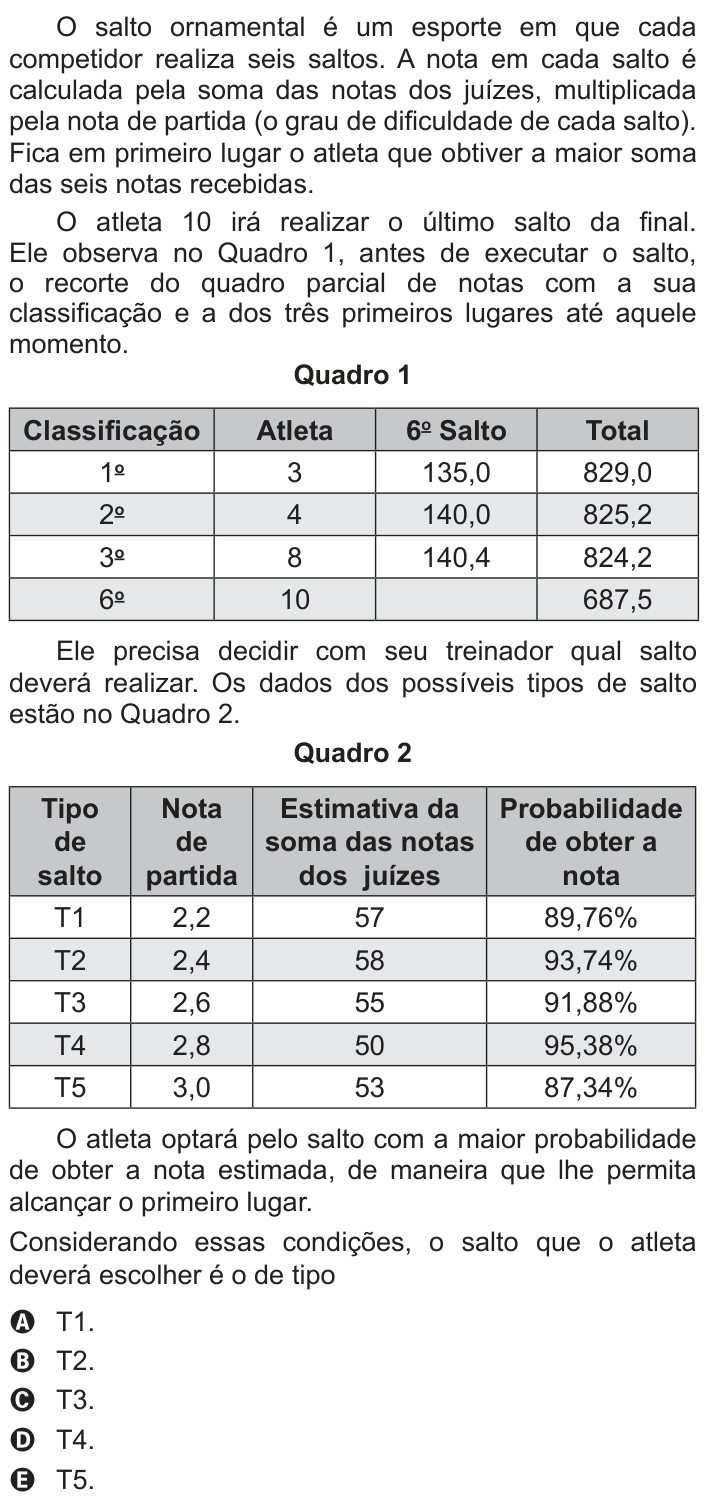 Questão 176 no caderno Azul do ENEM 2018