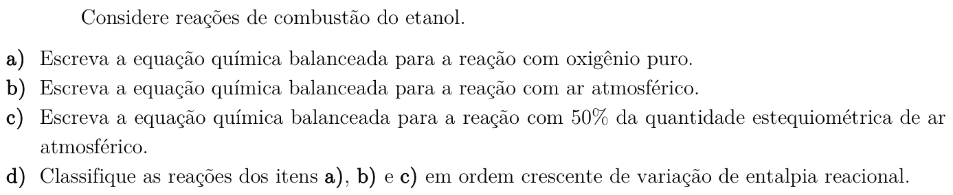 Questão 1 no caderno Química da 2ª fase do ITA 2019