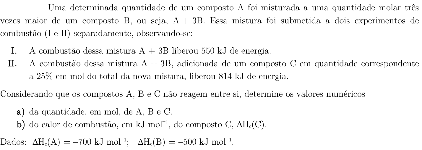 Questão 2 no caderno Química da 2ª fase do ITA 2019