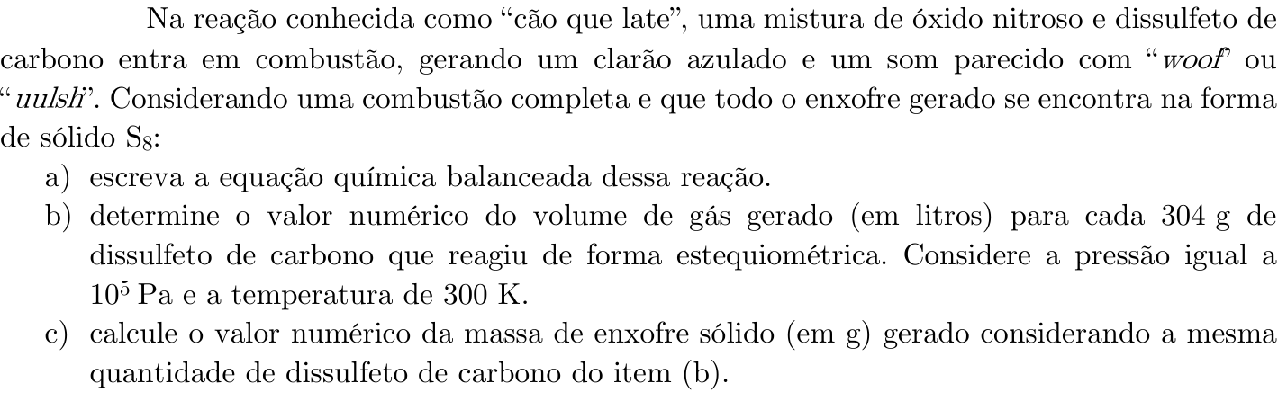 Questão 5 no caderno Química da 2ª fase do ITA 2022