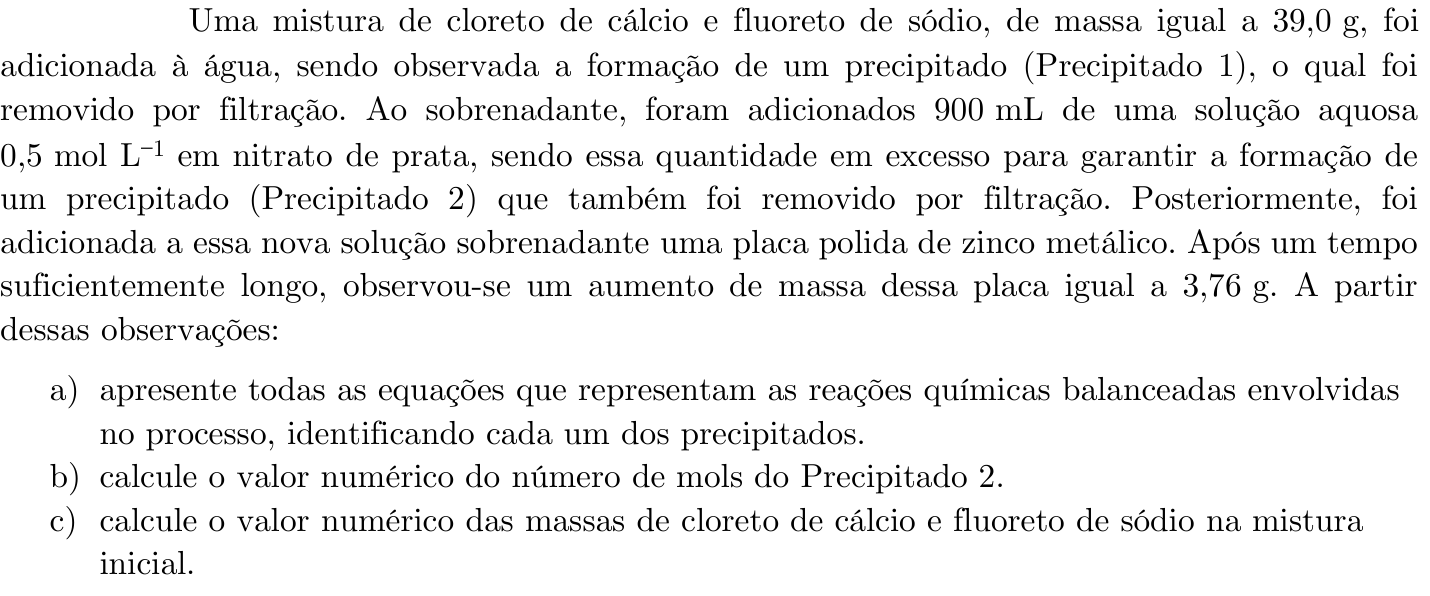 Questão 10 no caderno Química da 2ª fase do ITA 2022