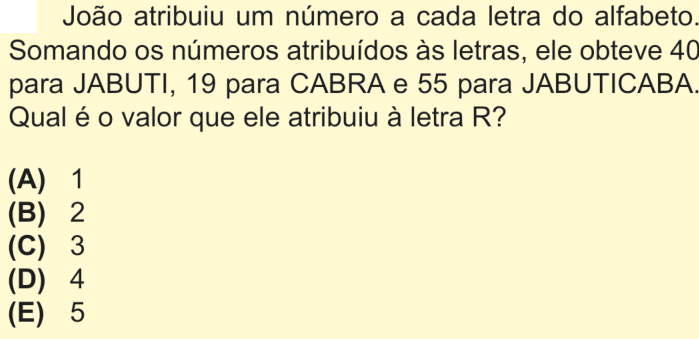 Questão 3 no caderno Nível 1 da OBMEP 2025