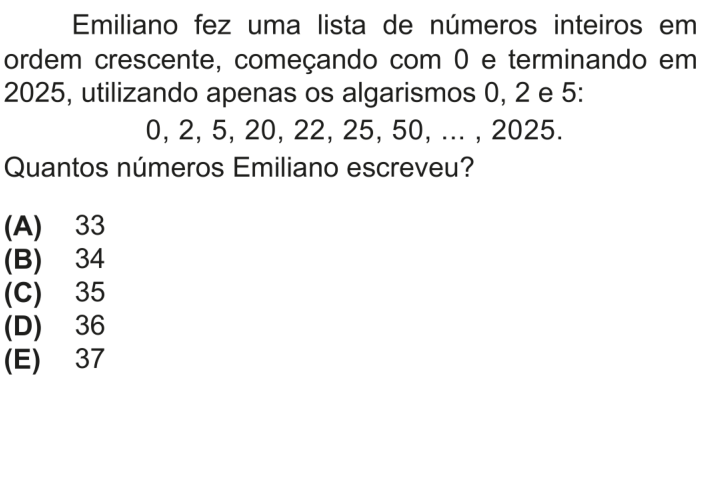 Questão 7 no caderno Nível 2 da OBMEP 2025