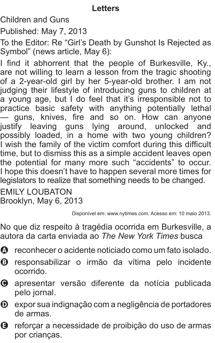 Questão 4 no caderno Azul do ENEM 2017