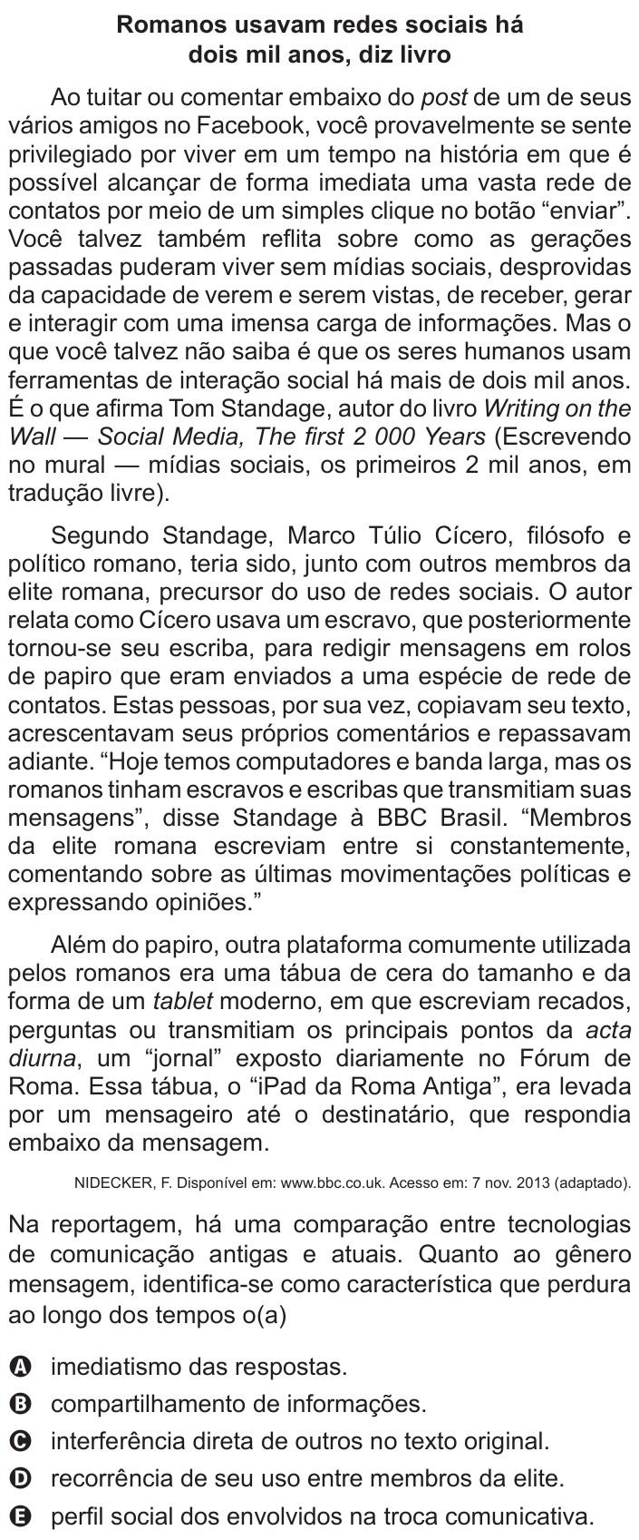 Questão 6 no caderno Azul do ENEM 2017