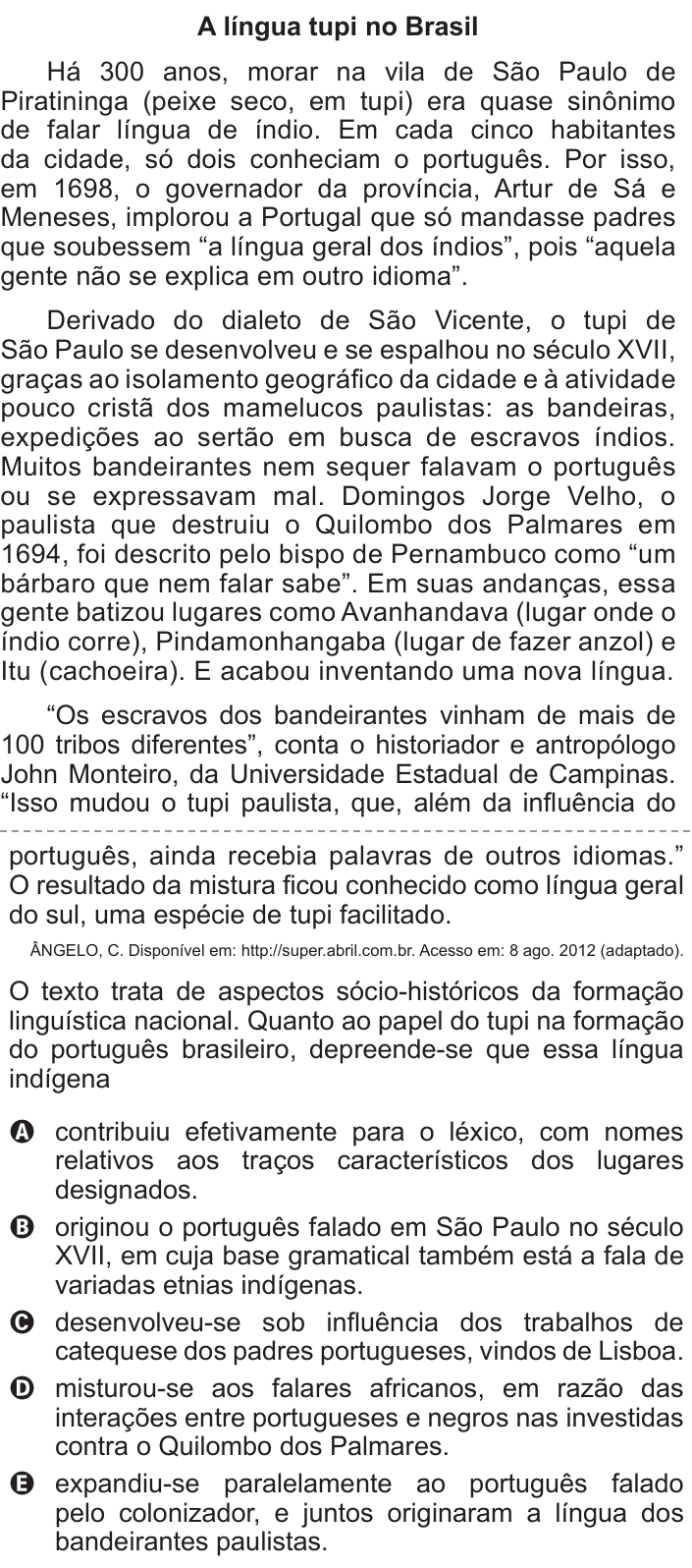Questão 12 no caderno Azul do ENEM 2017