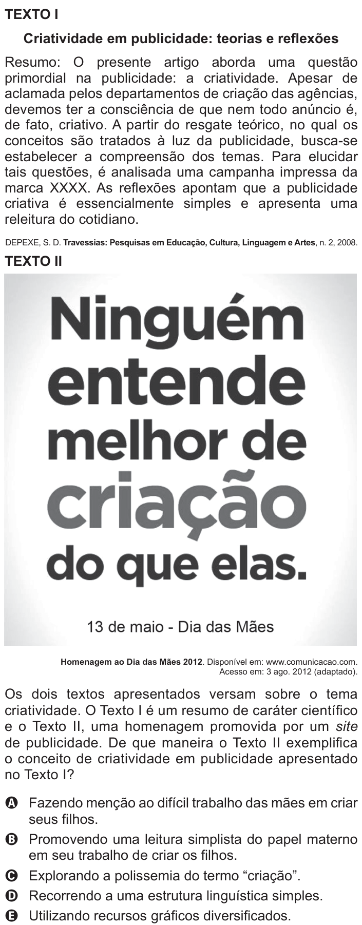Questão 16 no caderno Azul do ENEM 2017