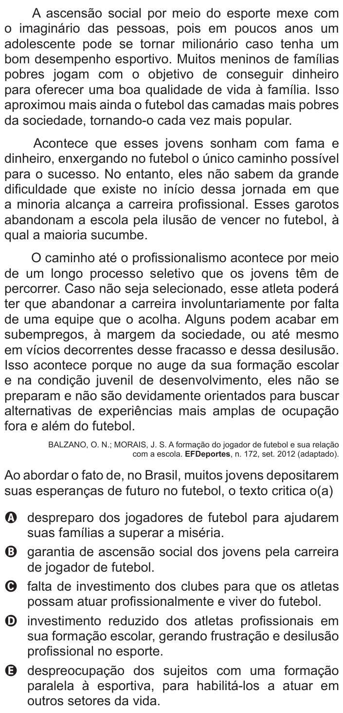 Questão 19 no caderno Azul do ENEM 2017