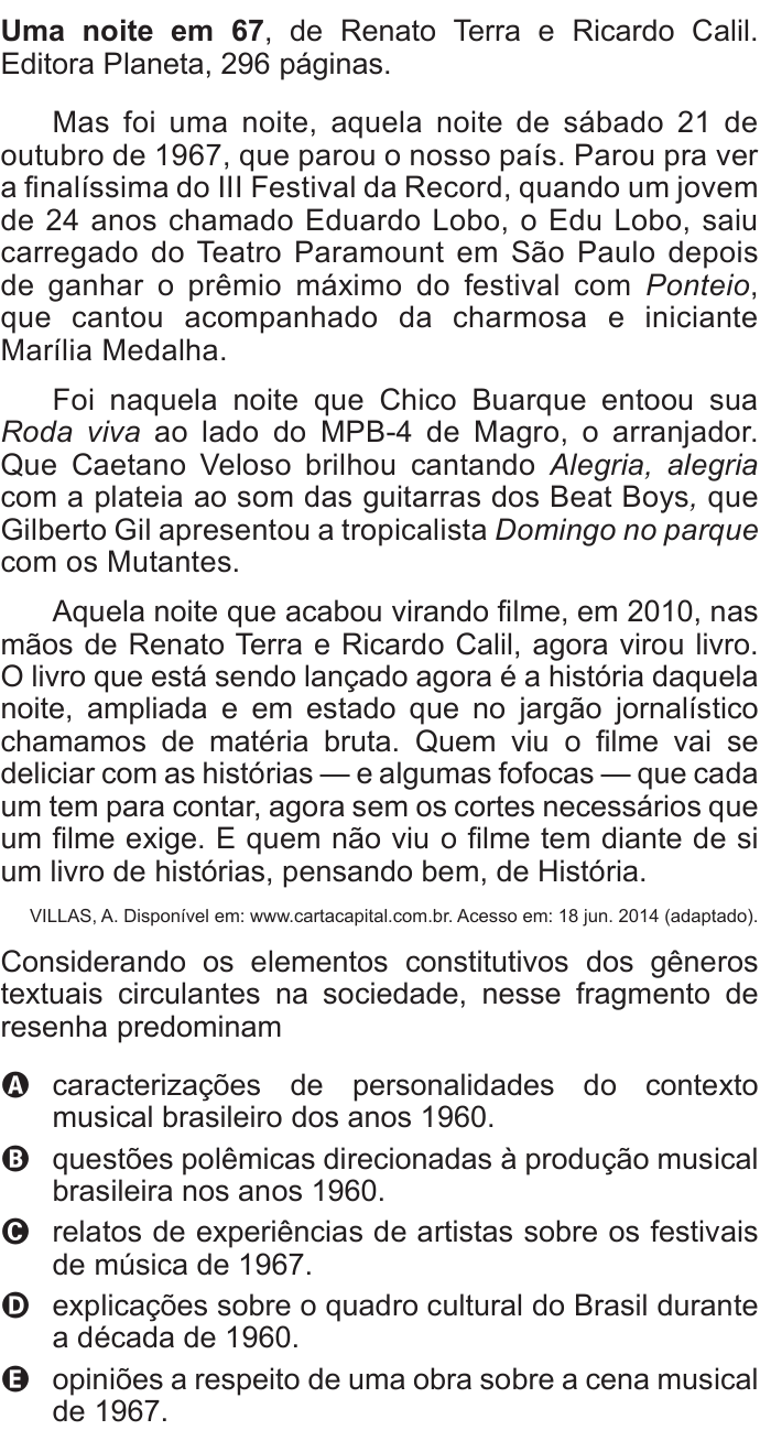 Questão 25 no caderno Azul do ENEM 2017