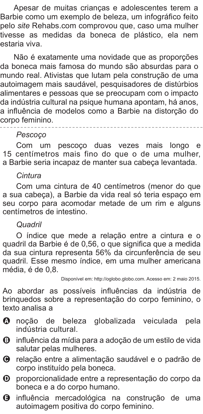 Questão 26 no caderno Azul do ENEM 2017