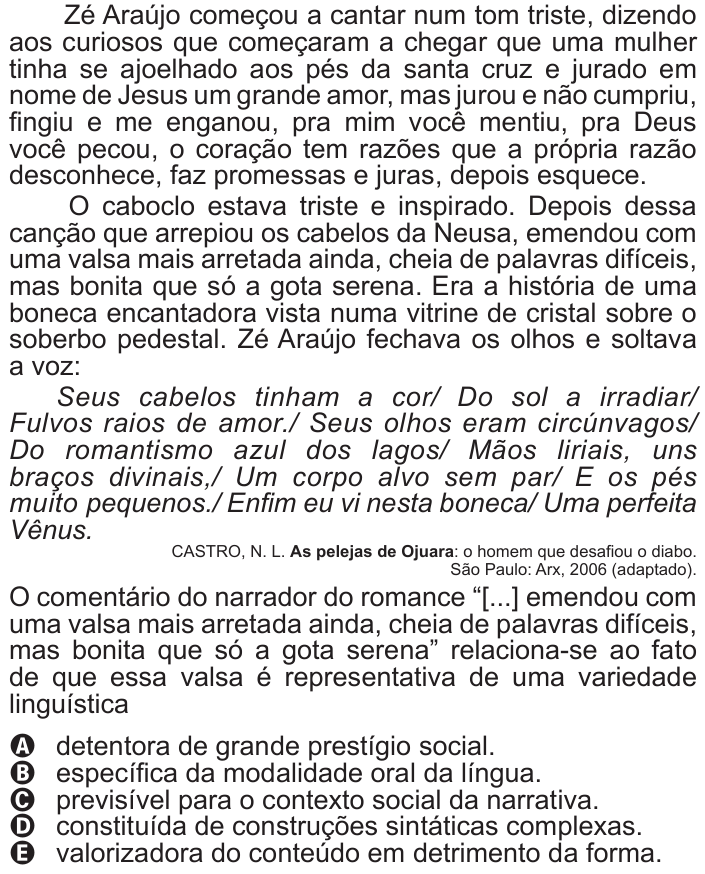Questão 39 no caderno Azul do ENEM 2017