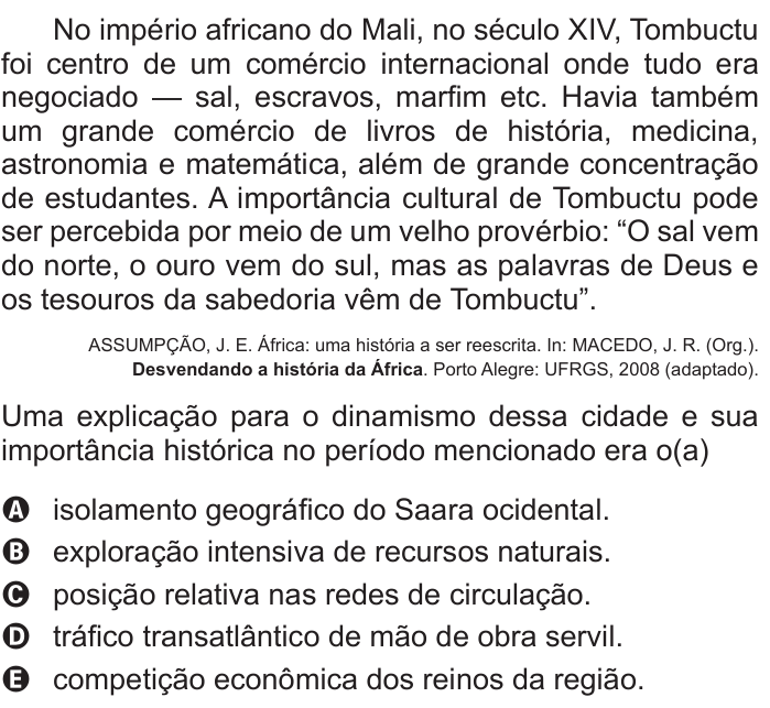 Questão 46 no caderno Azul do ENEM 2017
