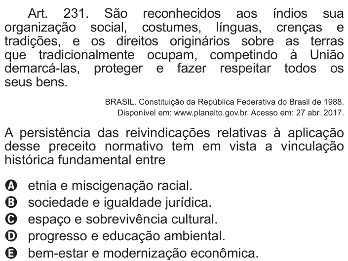 Questão 50 no caderno Azul do ENEM 2017