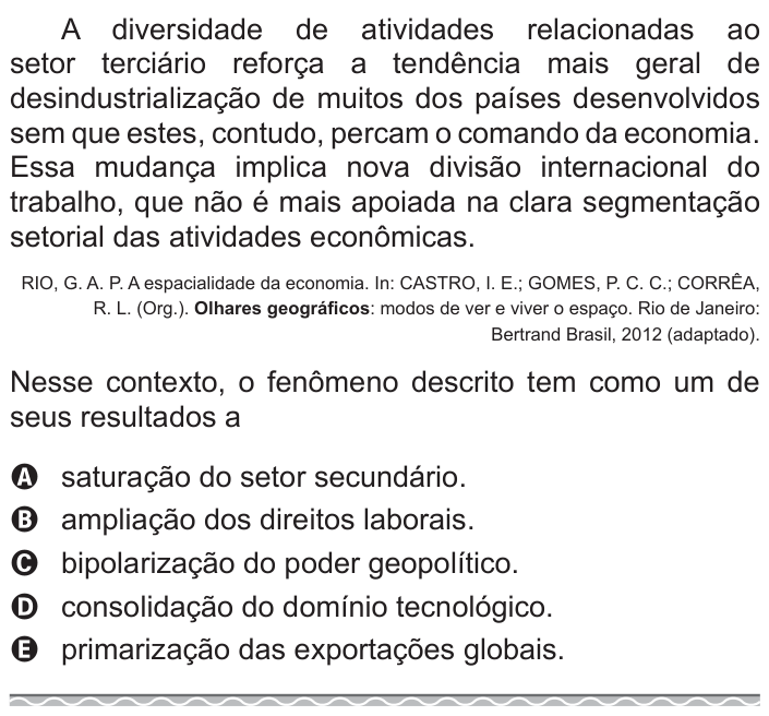 Questão 57 no caderno Azul do ENEM 2017