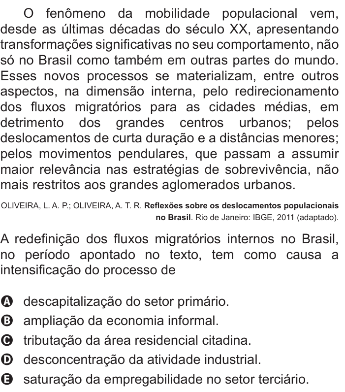 Questão 73 no caderno Azul do ENEM 2017