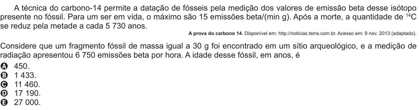Questão 104 no caderno Azul do ENEM 2017