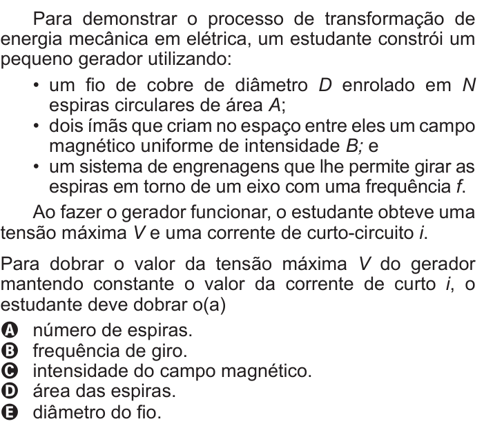 Questão 133 no caderno Azul do ENEM 2017