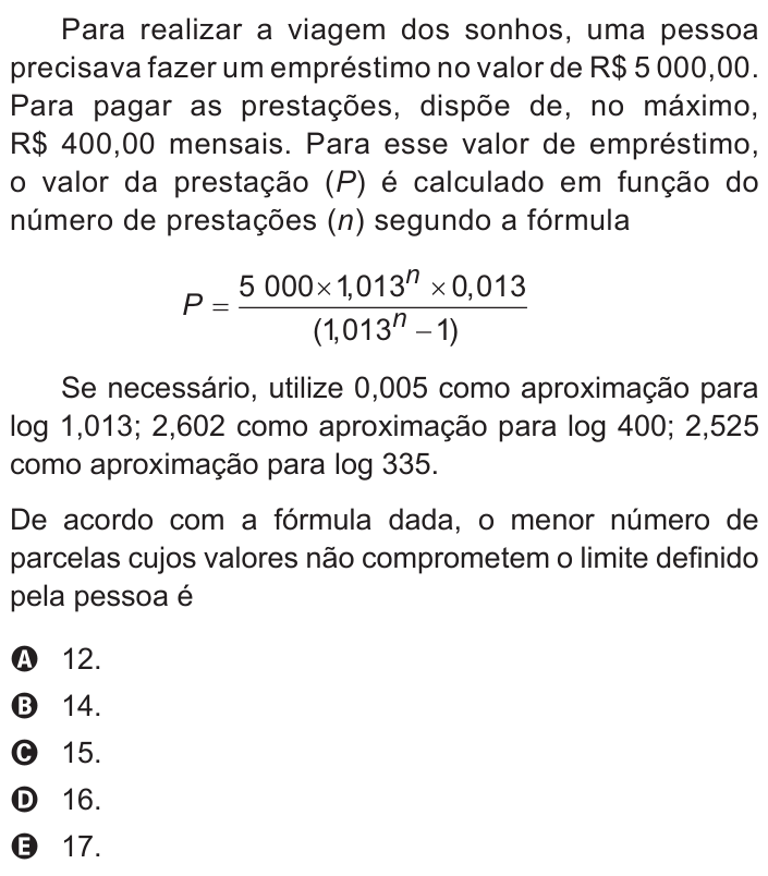 Questão 137 no caderno Azul do ENEM 2017