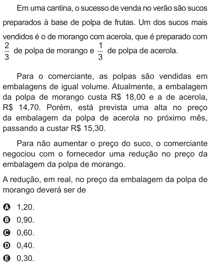 Questão 141 no caderno Azul do ENEM 2017