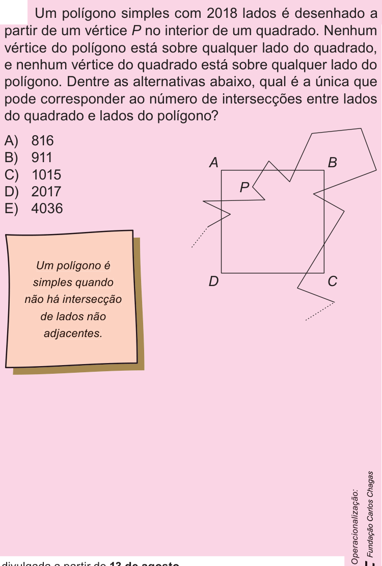 Questão 20 no caderno Nível 2 da OBMEP 2018