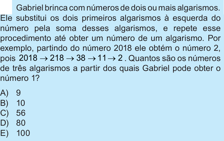 Questão 17 no caderno Nível 3 da OBMEP 2018